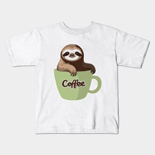 Sloth in the Coffee Mug for Caffeine and Chill Vibes Kids T-Shirt